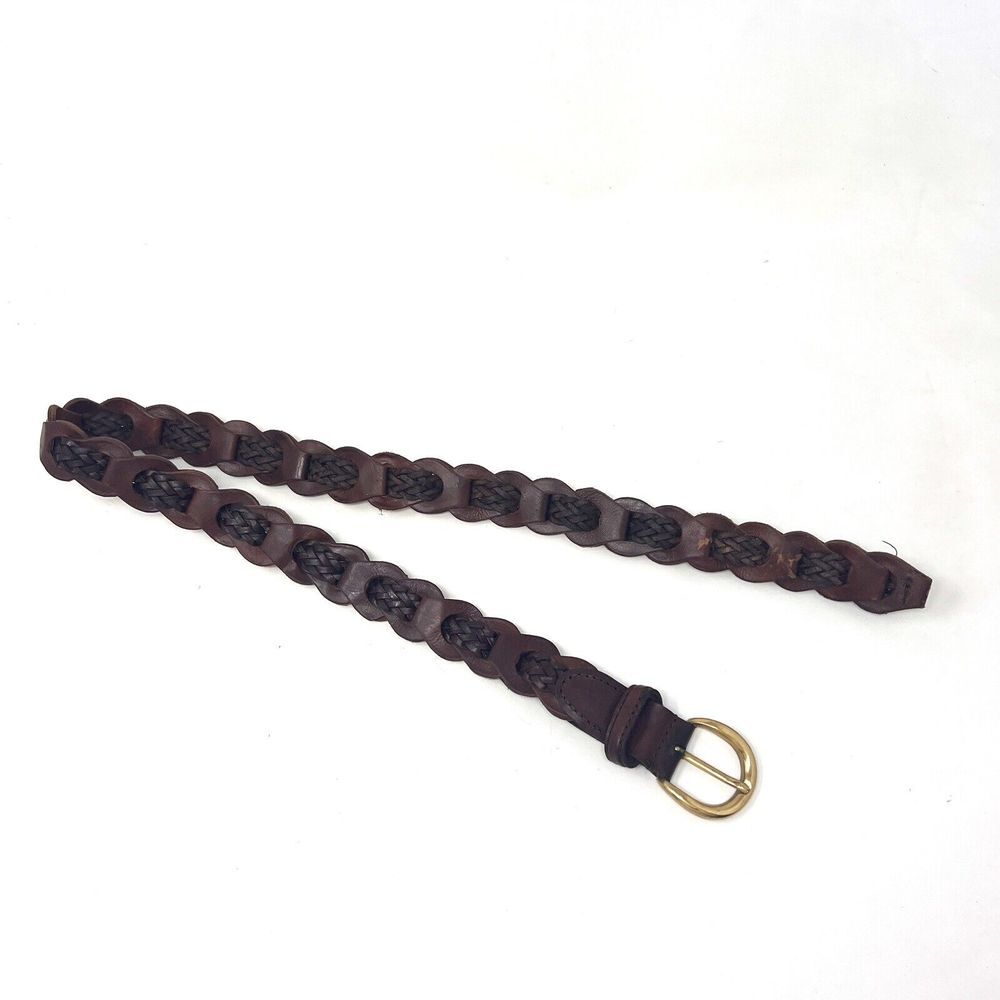 Women's Belt Brown Braided Woven 1" Wide Leather Round Buckle Size Small Boho‎
